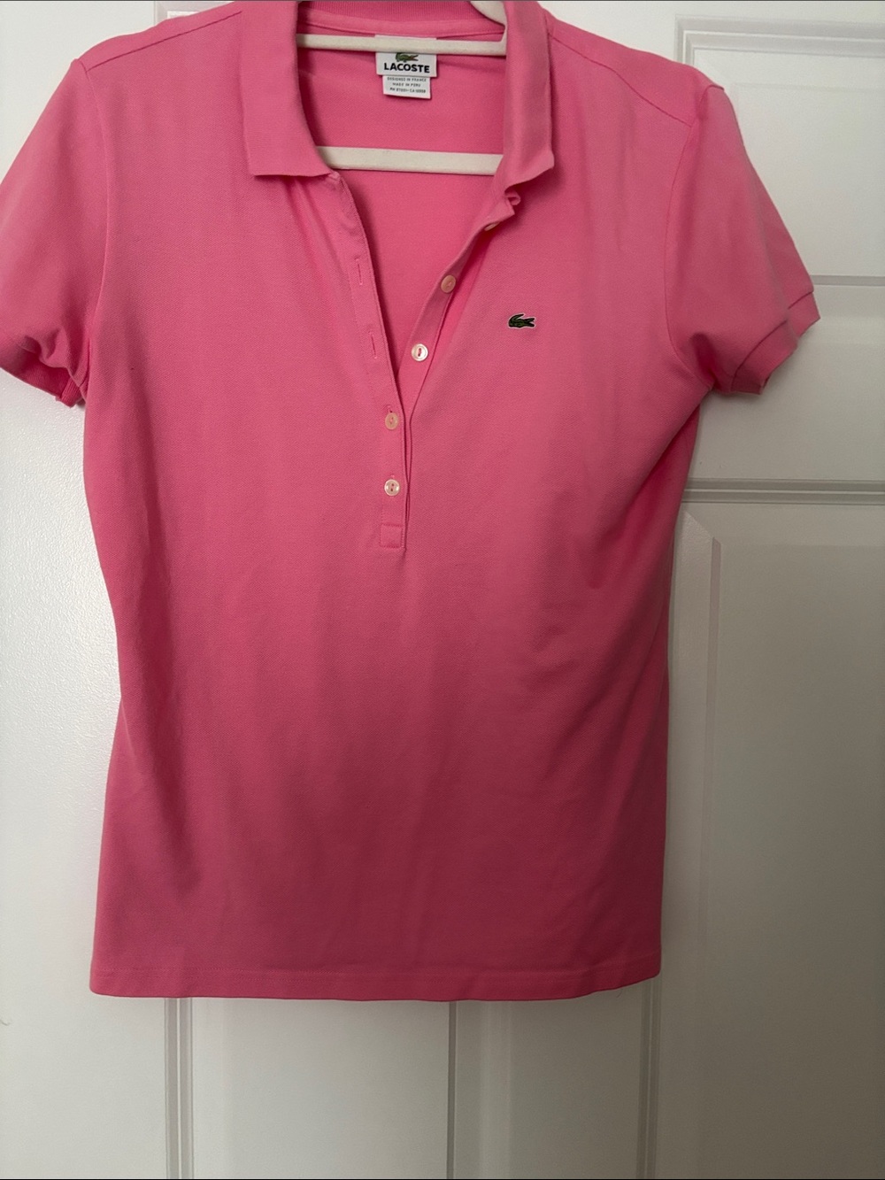 Lacoste Pink Short-Sleeve Pique Polo with Croc Logo